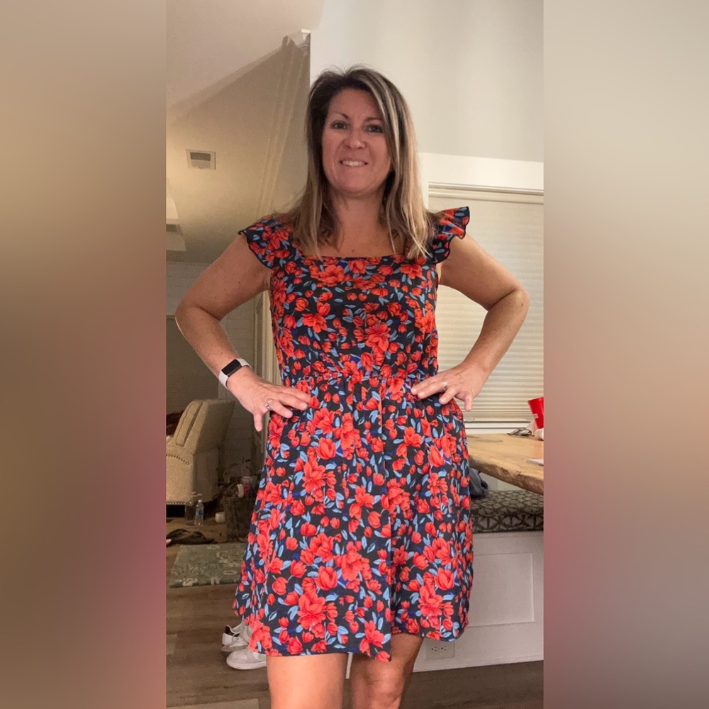 SHEIN Red and Blue Floral Mini Dress